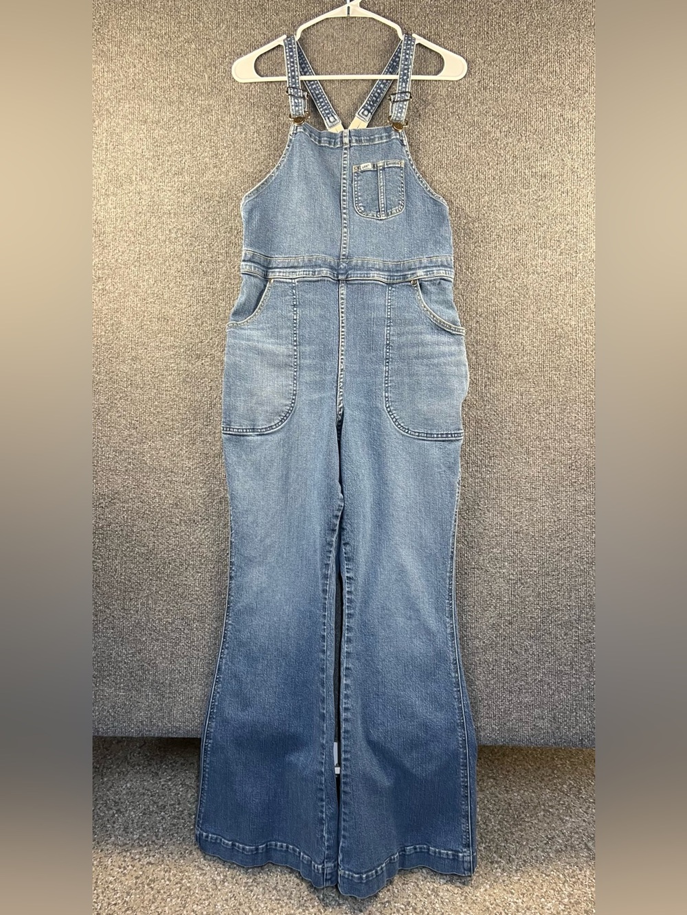 Lee Overalls Vintage Work Wear Factory Flare Medium Wash Stretch